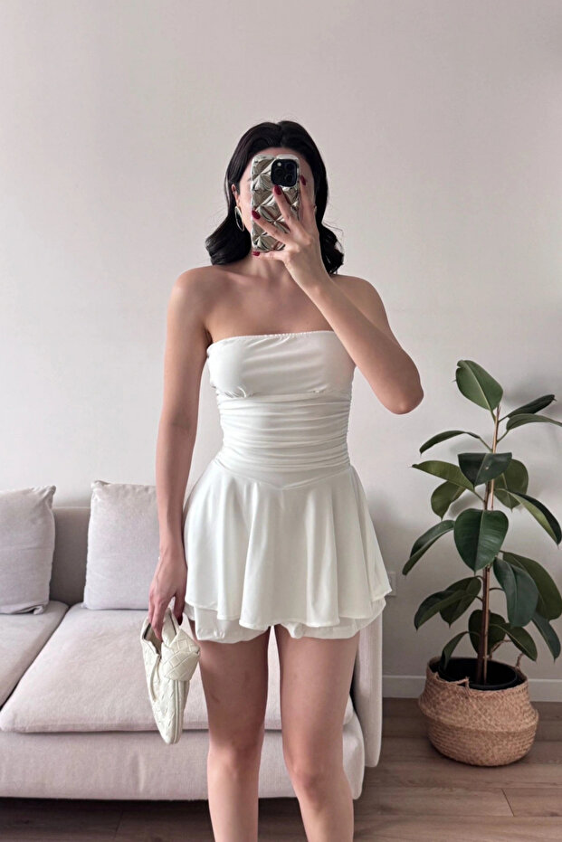 Στράπλες Μίνι φόρεμα με σορτς - 3