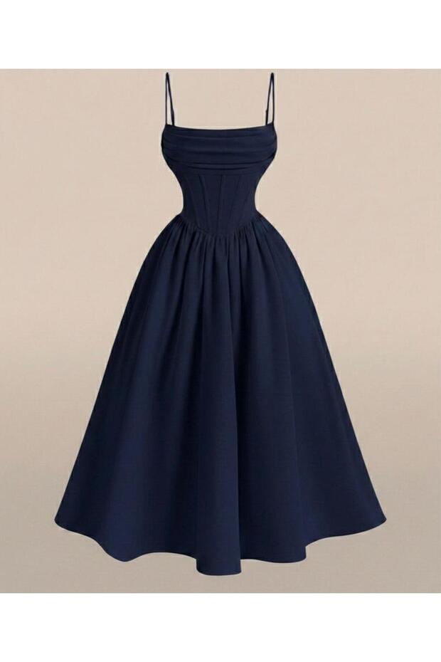 Midi boy drapeli elbise - 1