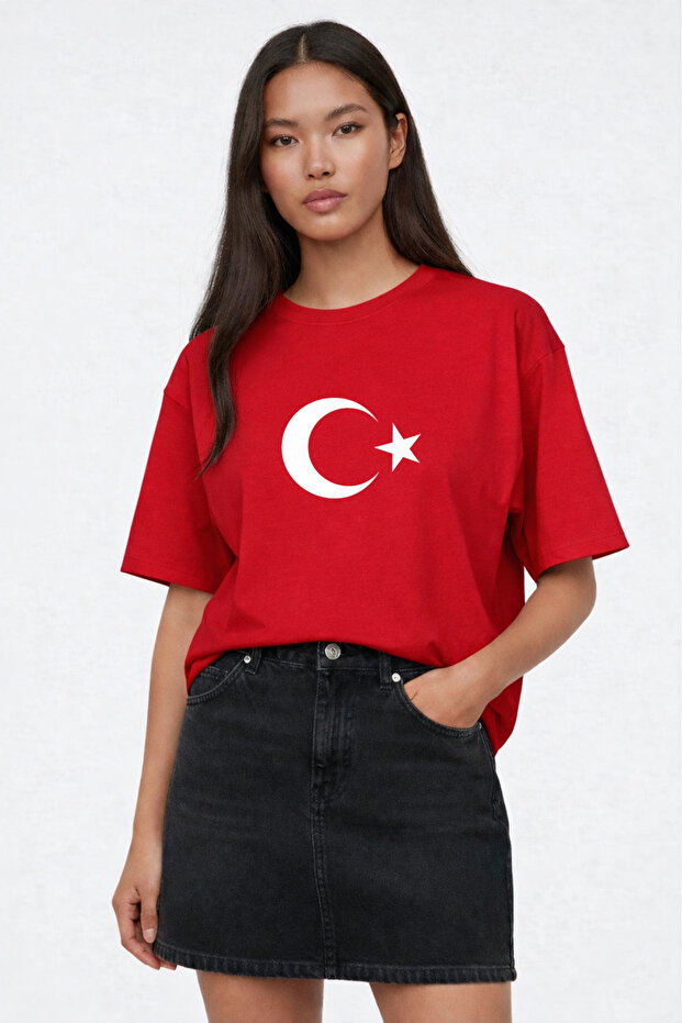 T-Shirt Oversized Unisex 100% Cotton Pack Comfortable Fit Turkish Flag Love Printed T-Shirt