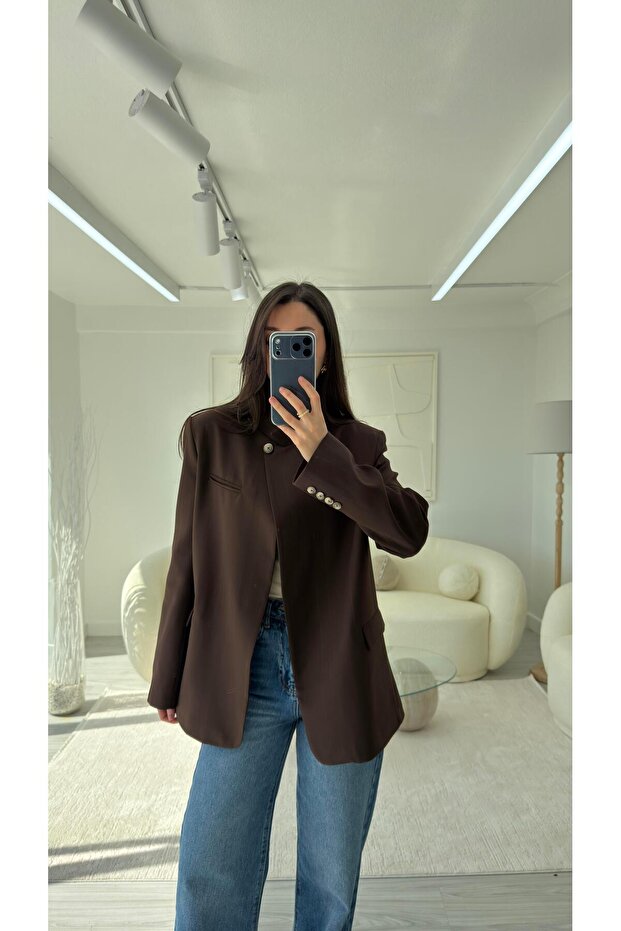 جاكيت بياقة عالية - بني - 2