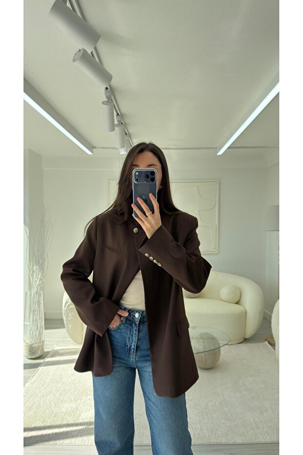 جاكيت بياقة عالية - بني - 4