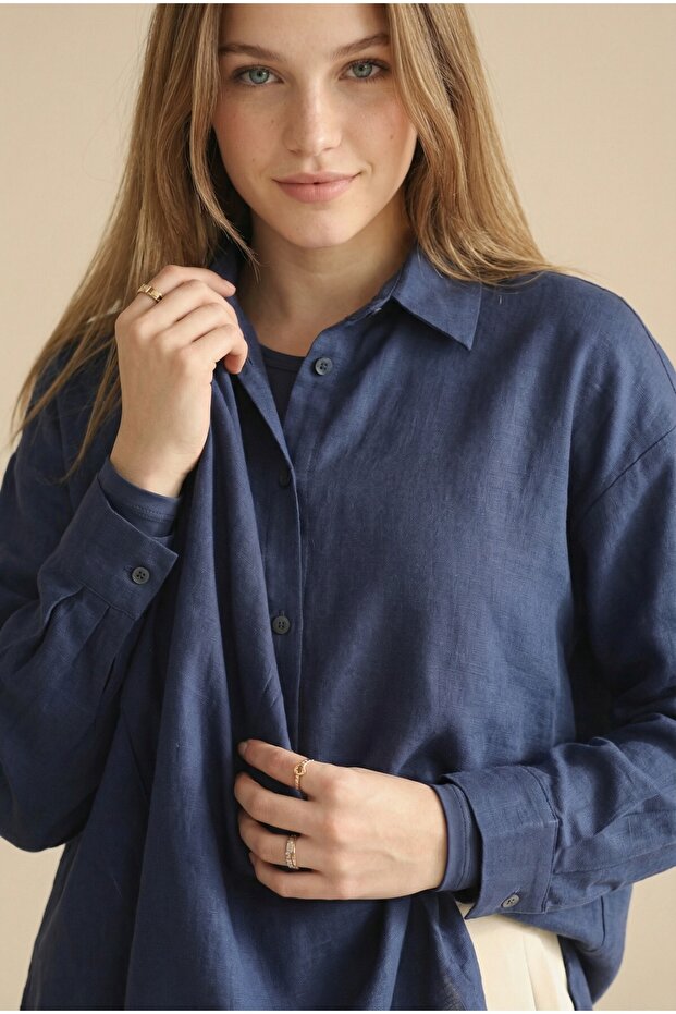 Keten Düğmeli Gömlek - 1