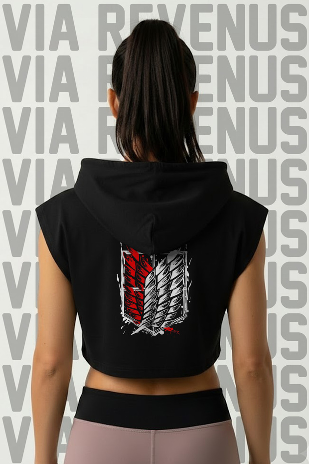 Attack on Titan Printed Zero Sleeve Hooded Sports Women Cropped