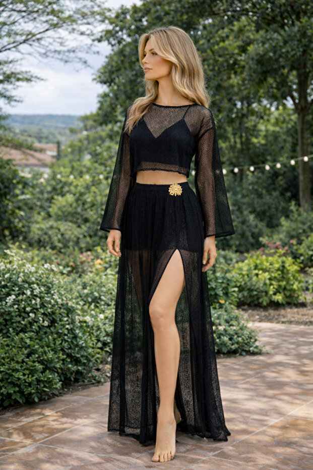 طقم شاطئ شبكي مكون من قطعتين علوية وسفلية - 5