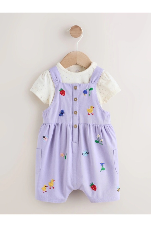 Purple Colored Character Baby Romper and Bodysuit Set