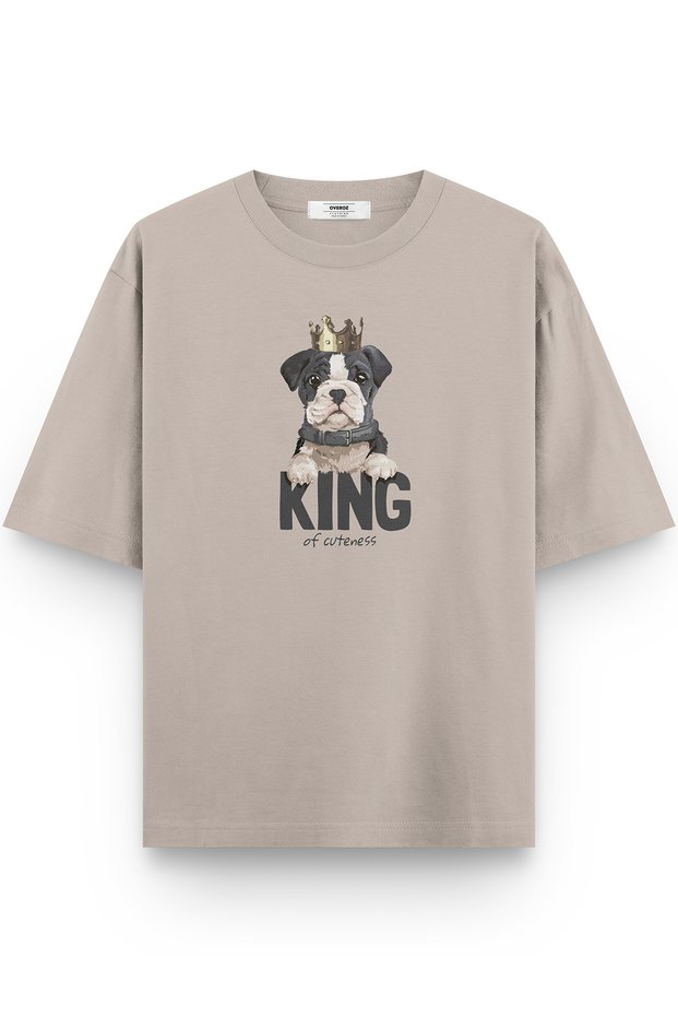 King Köpek Printed Half Oversized Stone Color T-Shirt 1033