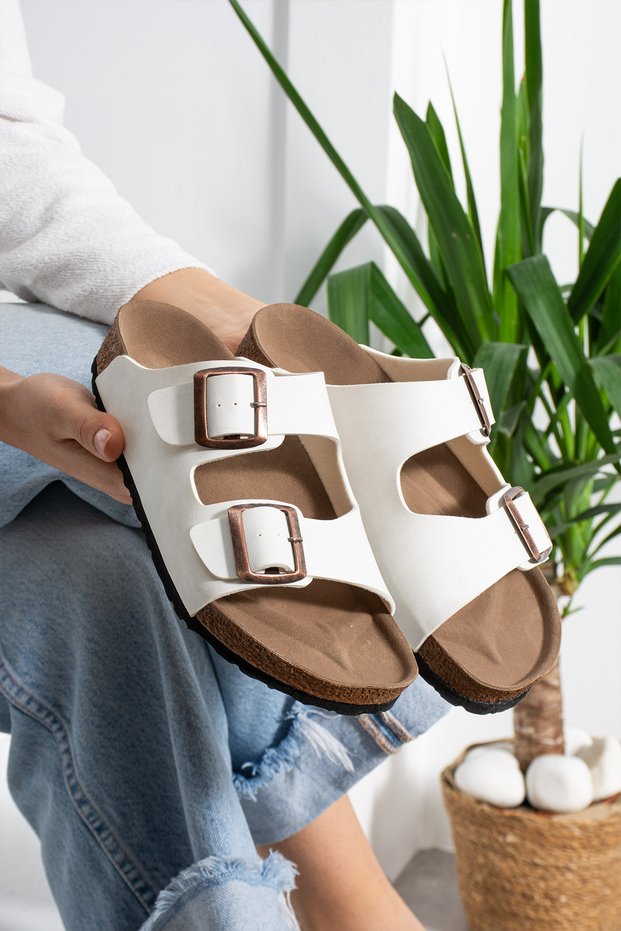 Milano Double Tape Buckled Slipper | Comfortable Sole Casual Summer Shoes Sandals - Slipper
