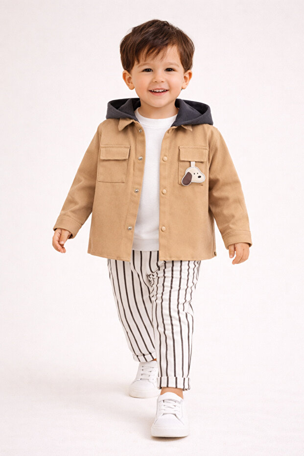 Boy's Hooded Jacket-Sweatshirt- Striped Pants 3-Piece Set (Ages 2-5)