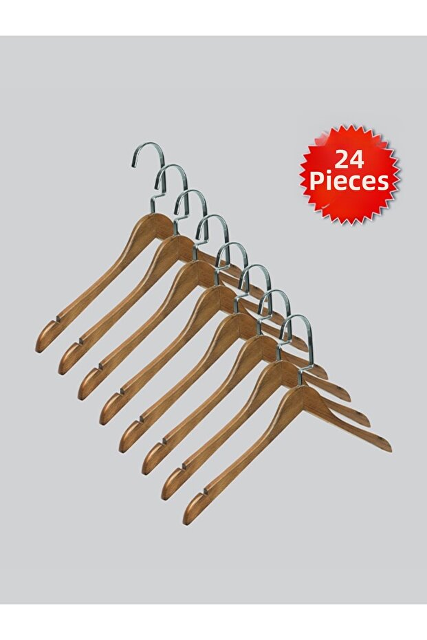 Wooden (Silver Hook Lama) Clothes, Shirts, Blouses, Hangers Walnut Color 24 Pieces