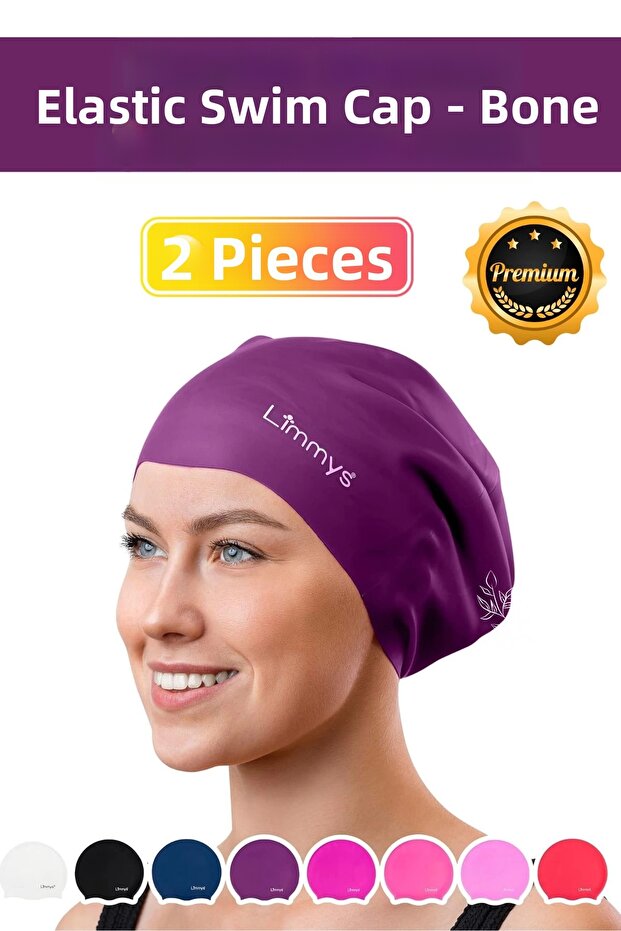 Premium Waterproof Silicone Swimmer Pool And Sea Cap Elastic Swimming Hat Set of 2