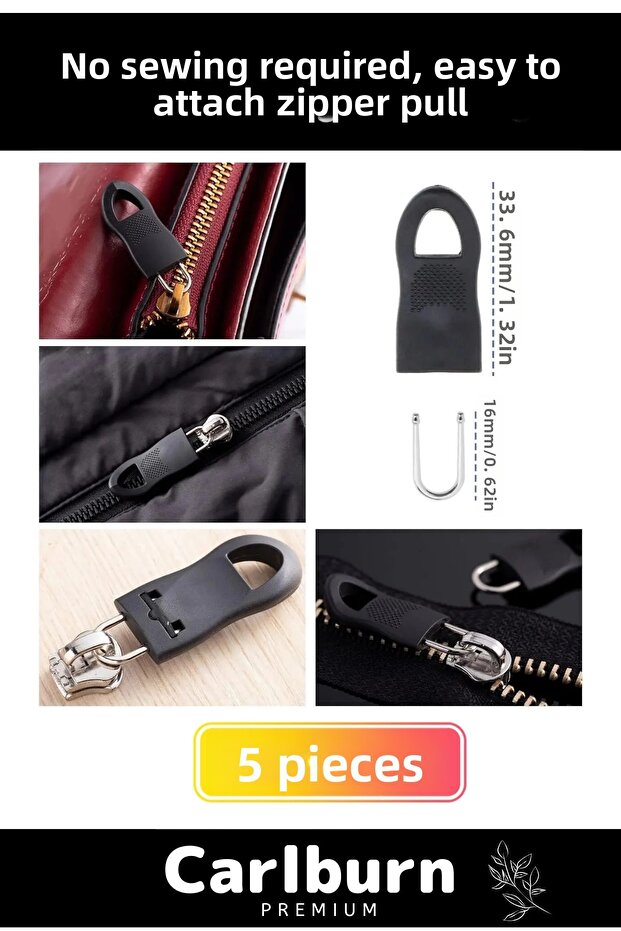 5 Pieces of Special Production - No Sewing Required Practical Fleece Suitcase Zippered Slider Head