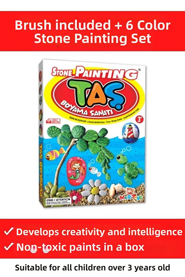 Intelligence Developer 6 Color Acrylic Painted Stone Painting Activity Set with Brush for Children over 3 Years Old