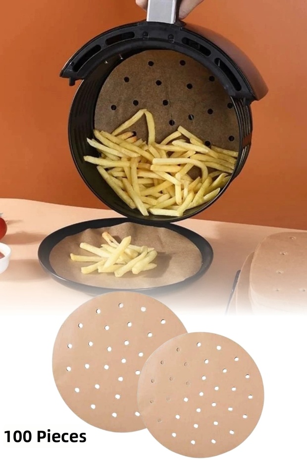 100 Pieces of Airfryer Baking Paper Disposable Oil-Proof Non-Stick Round Perforated Model 20 cm