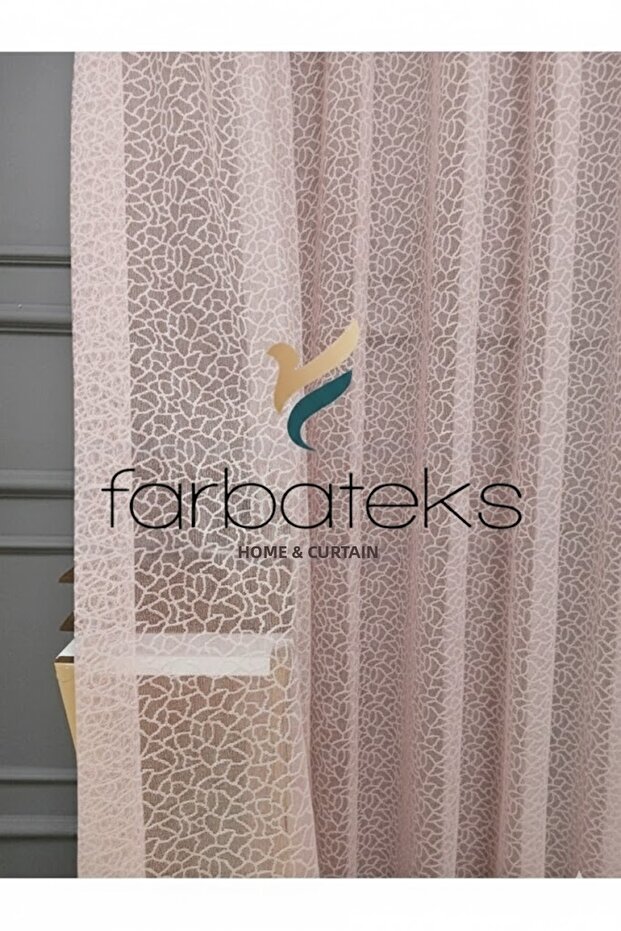 Powder Pink Leopard Pattern Knitted Model 2-Layer Pleated Tulle Curtain