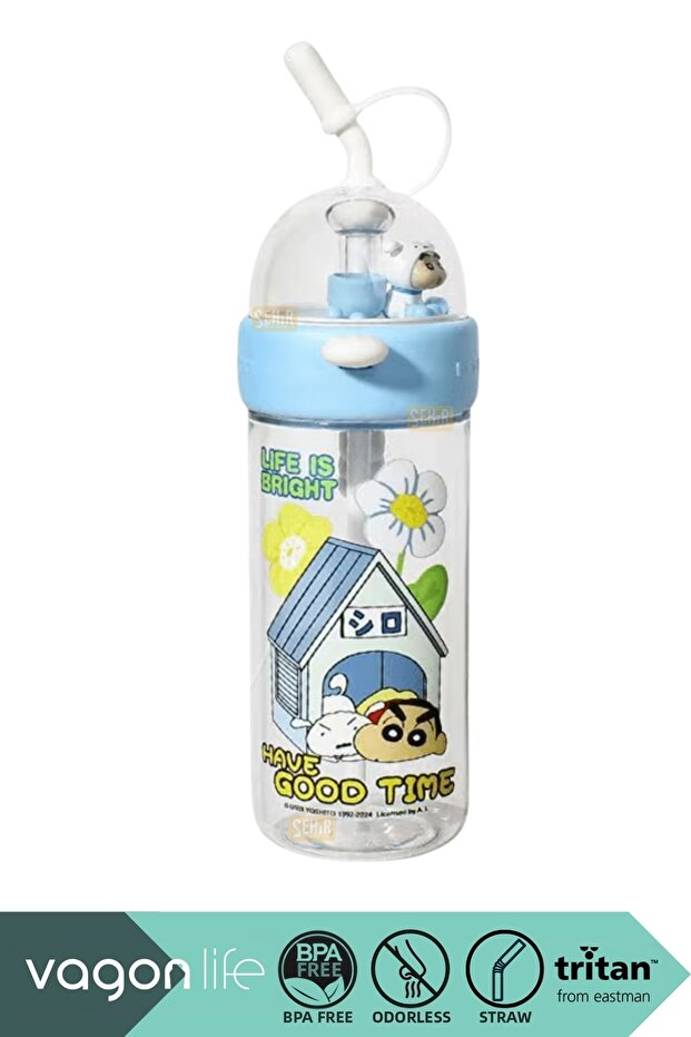 620ml Crayon Shinchan Figured Mini Basketball Game Cap with Straw and Hand Strap Tritan Water Bottle