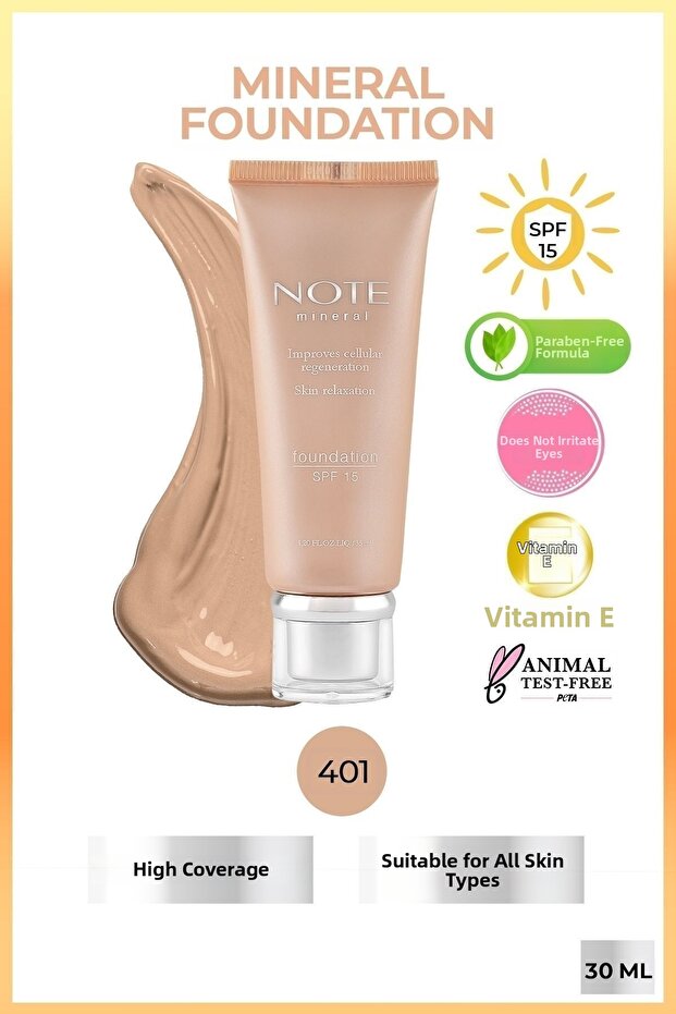 كريم أساس معدني بعامل حماية من الشمس SPF 15 - تغطية مكثفة، كريم أساس بلمسة نهائية من الساتان 401