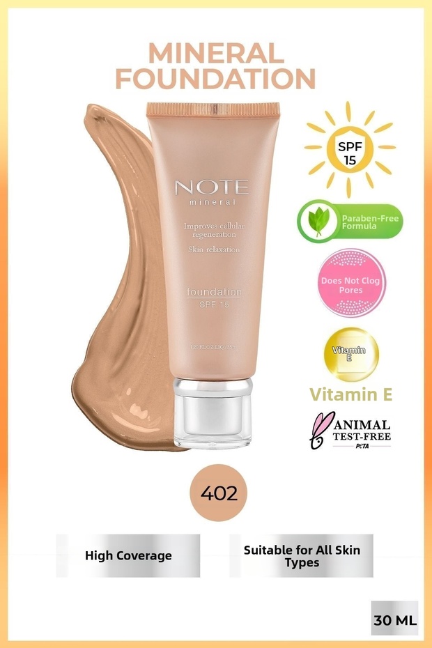 كريم أساس معدني بعامل حماية من الشمس SPF 15 لتغطية مكثفة من الساتان - 402 مفتوح متوسط