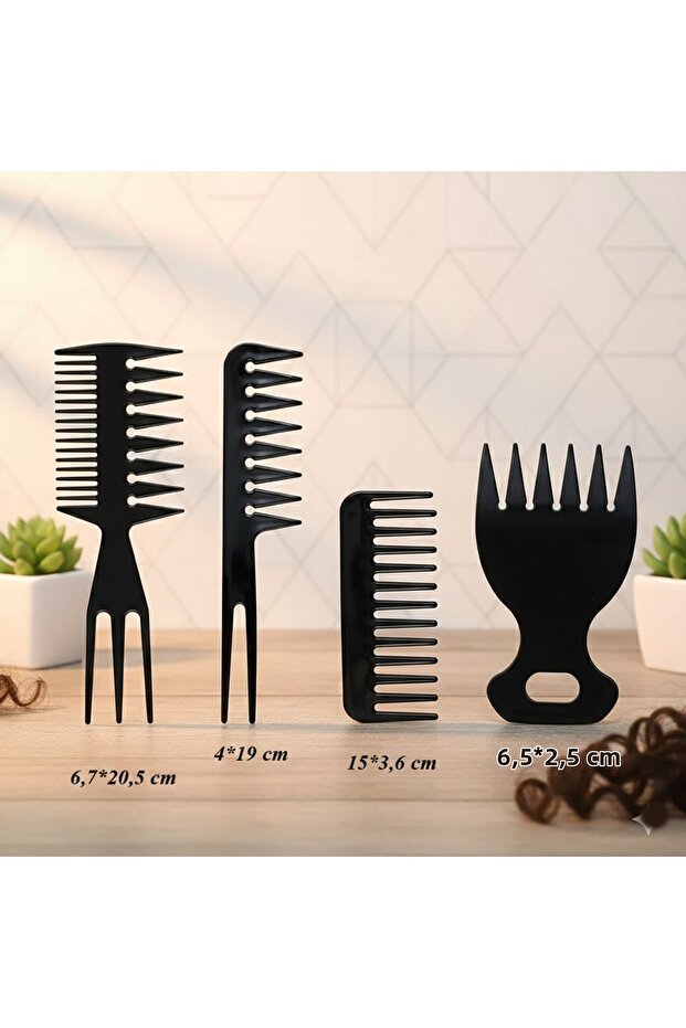 4-Piece Hair Lightening and Styling Comb Set Suitable for Men & Women - Afro Comb Set