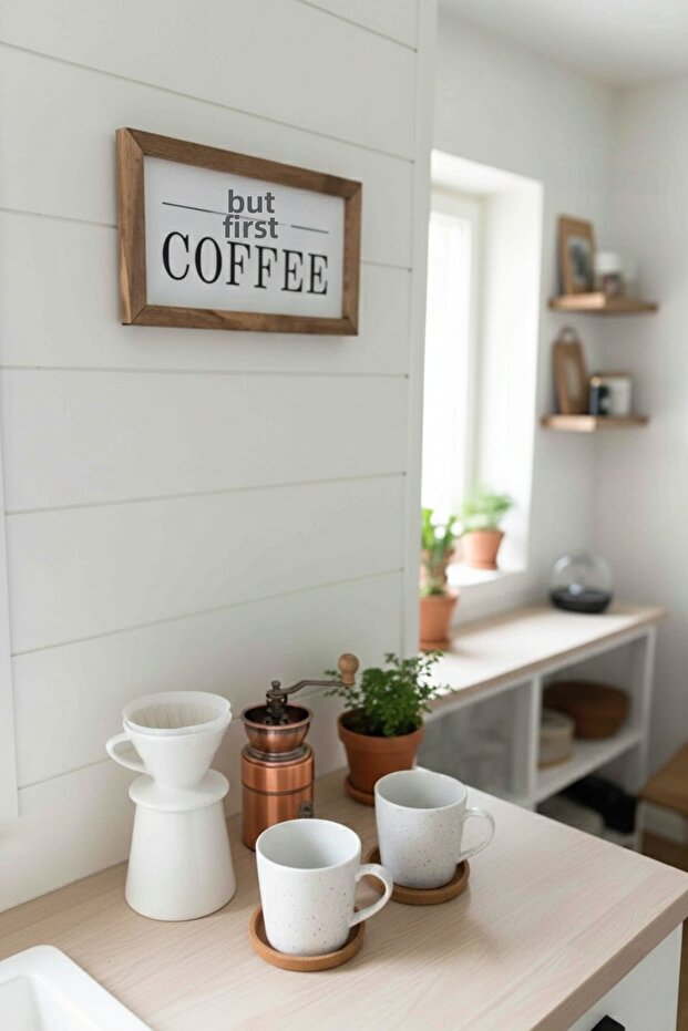 Coffee Corner but First Coffee Wooden Frame