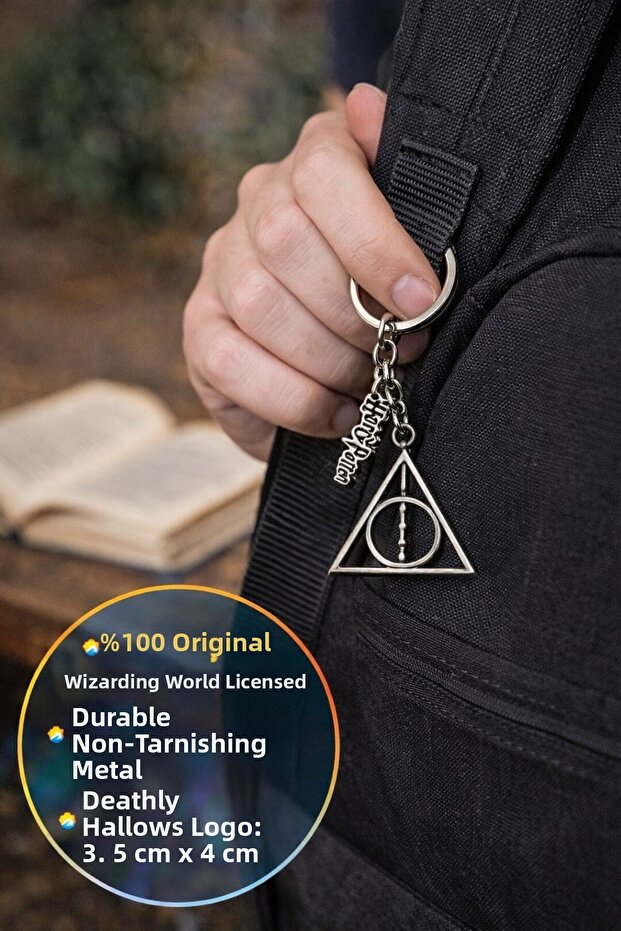 Harry Potter Deathly Hallows Keychain Licensed Metal Deathly Hallows Silver Color