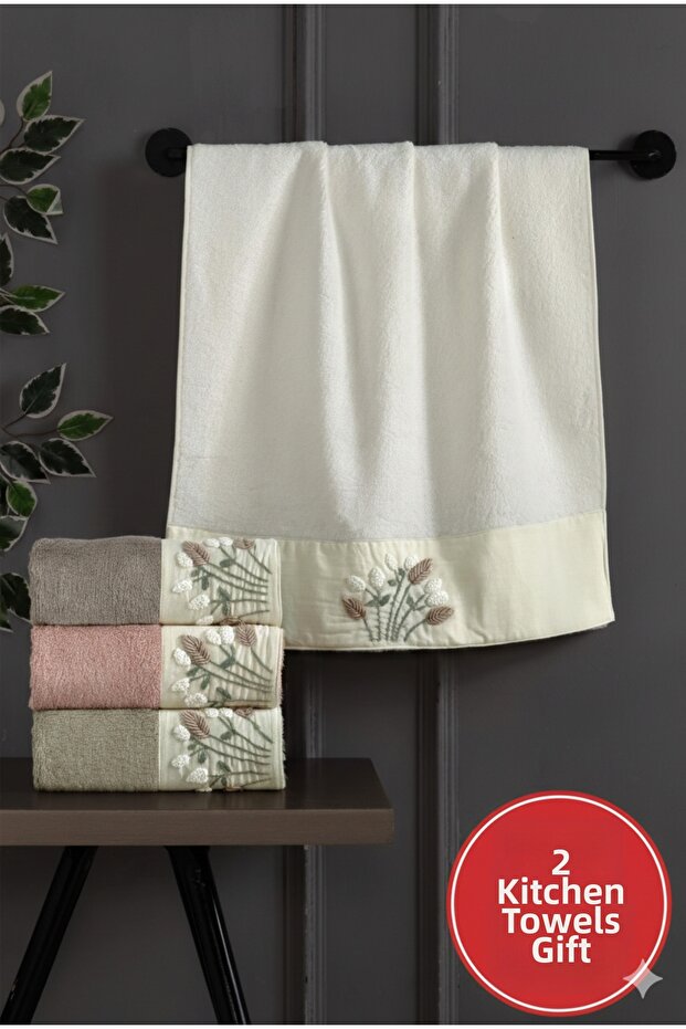 2Nd Place Kitchen Towel Gift Set with 4Th Place Gift Box, Premium Bamboo 3D Embroidered Hand and Face Towel (40% Bamboo)