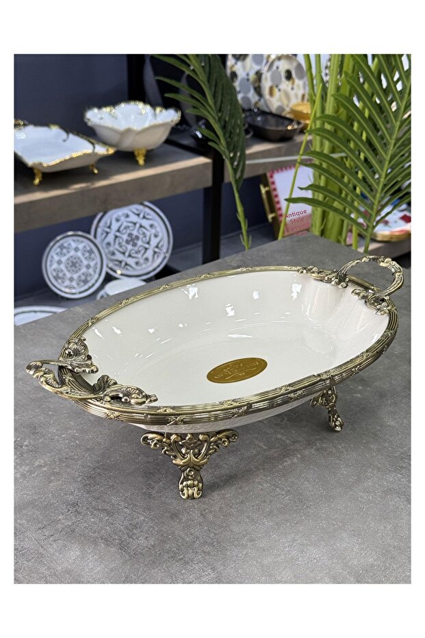 Oval Leather N Antique Porcelain Presentation Plate