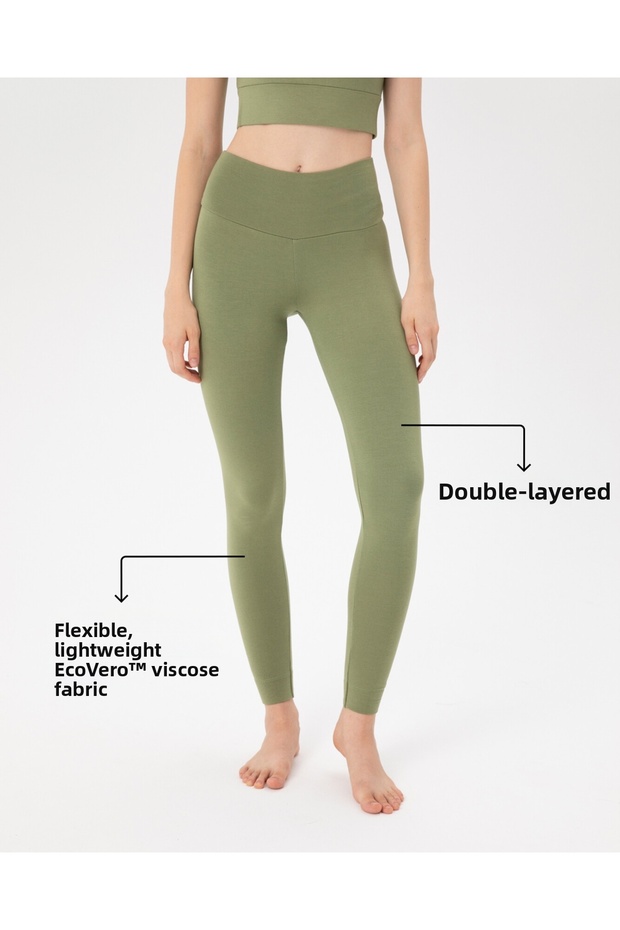 ماتشا جرين ذو طبقتين بخصر مرتفع من إيكوفيرو ™   جوارب لاصقة اللون (فيزكوسي) - 1