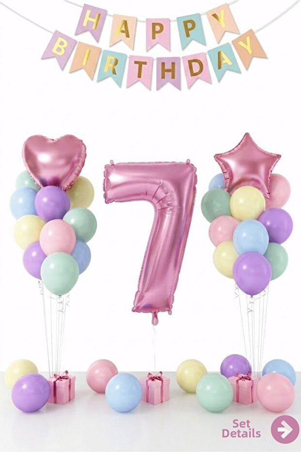 Macaron 7 Year Old Birthday Balloon Set Happy Birthday Party Decorations