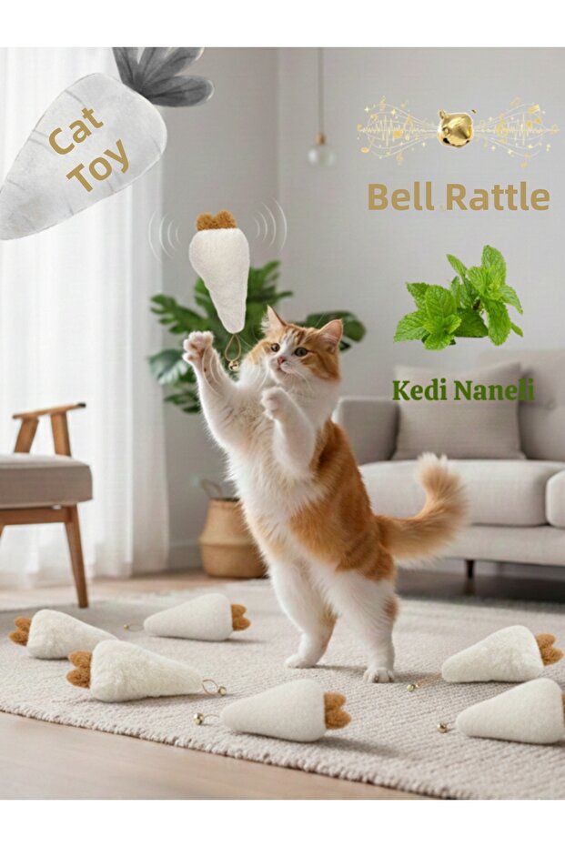 Cat Toy with Bell, Catnip and Plush Rattles, Teeth Cleaner and Stress Reducer