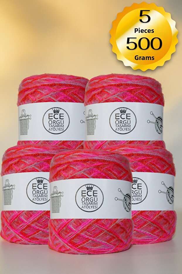 Lilac - Pink - Orange, Three Ply Angora , Designer Knitting Thread (500 Gr.)