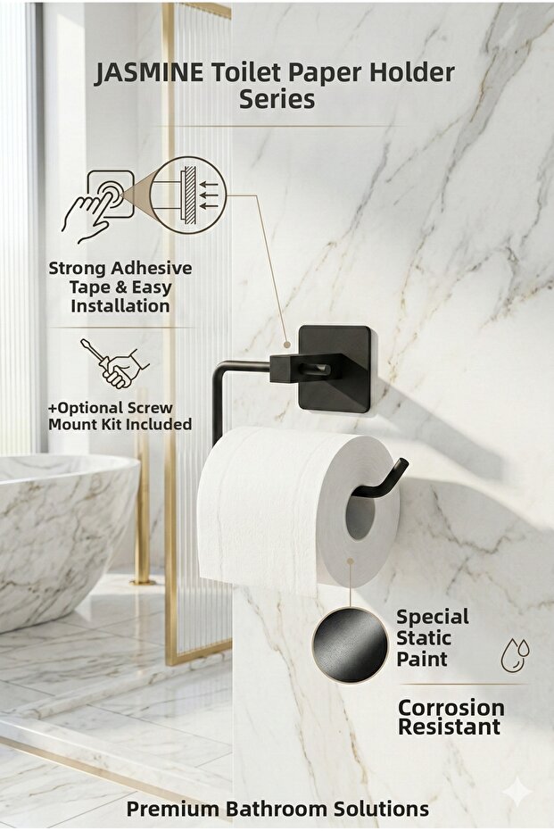 Black Square Open Adhesive Toilet Paper - Hanger