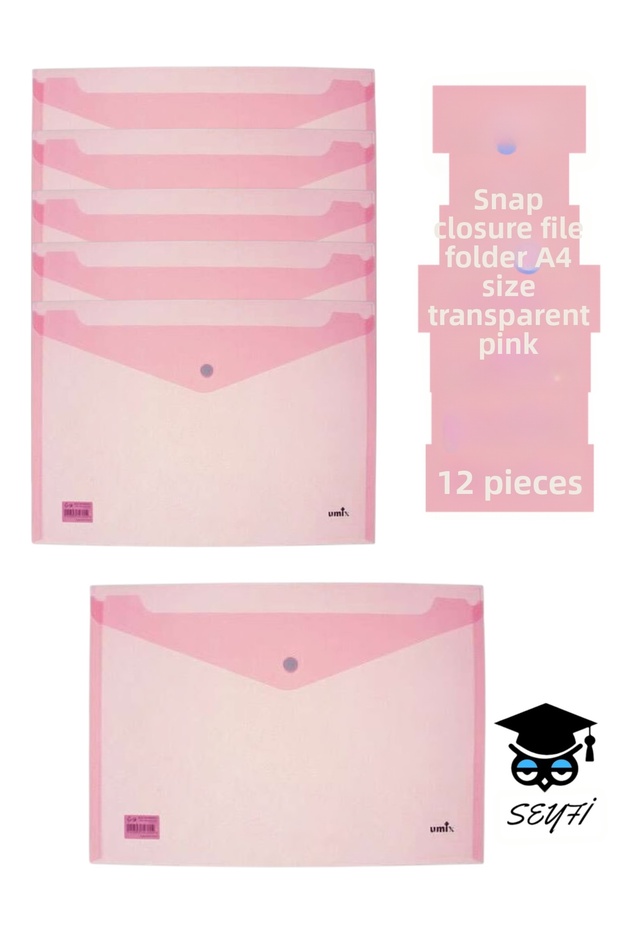 Snap-Fastener Envelope File A4 Size Transparent Plastic Envelope File with Color Options