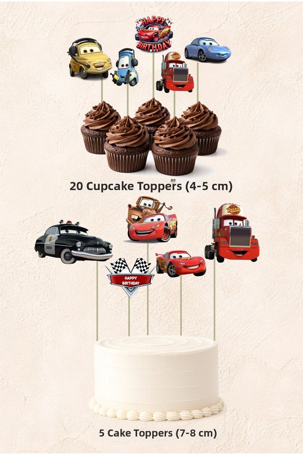Cars Lightning Mcquuen Concept 5 Pieces Cake 20 Pieces Cupcake Mini Set Birthday Cake Decoration