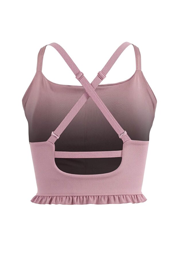 Gül Kurusu Destekli/Şekillendirici 2 Katlı Fırfırlı Örme Spor Sütyeni THMSS26SS00008 - 8