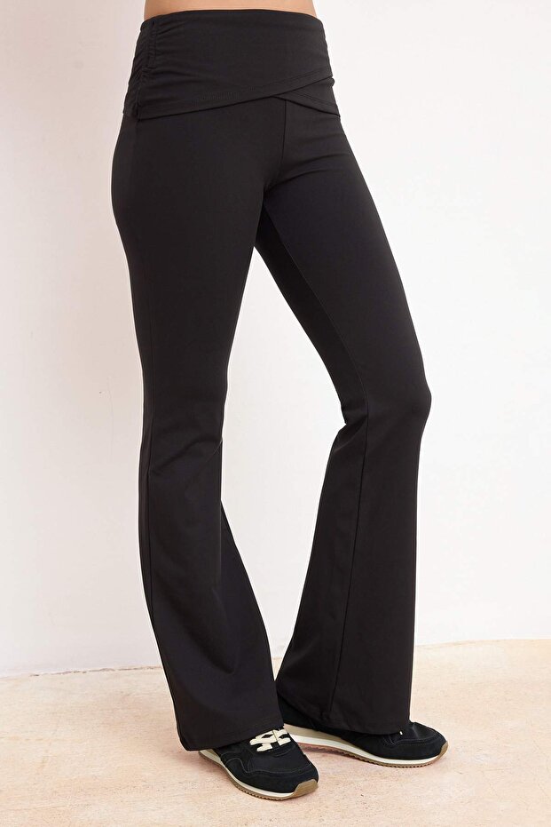 Siyah Flare/İspanyol Paça Normal Bel Dalgıç/Scuba Örme Pantolon TWOSS26PL00119 - 3