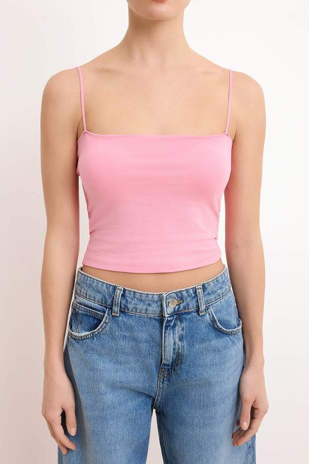 Pembe Fitted/Vücuda Oturan Askılı Straplez Kolsuz Pamuklu Esnek Örme Atlet TWOSS26AL00048 - 3