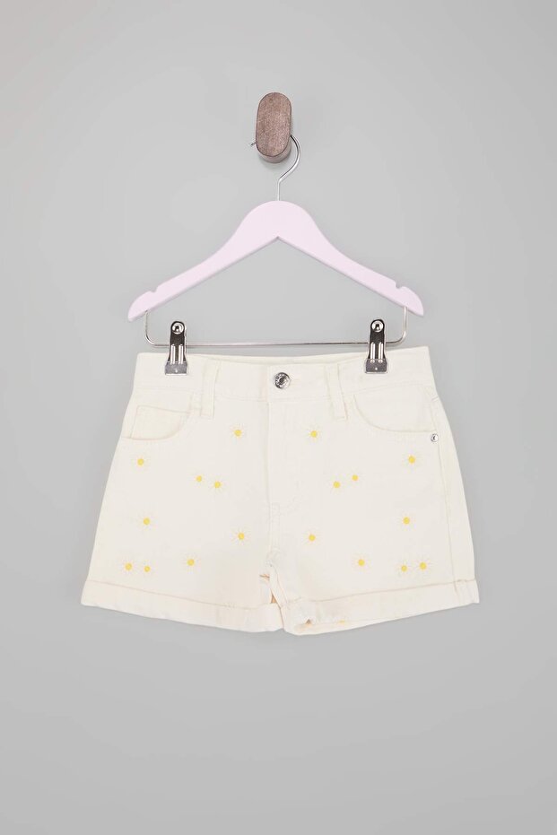 Ekru Beli Lastikli Kız Çocuk Denim 23 Nisan Şort & Bermuda TKDSS26SR00011 - 3