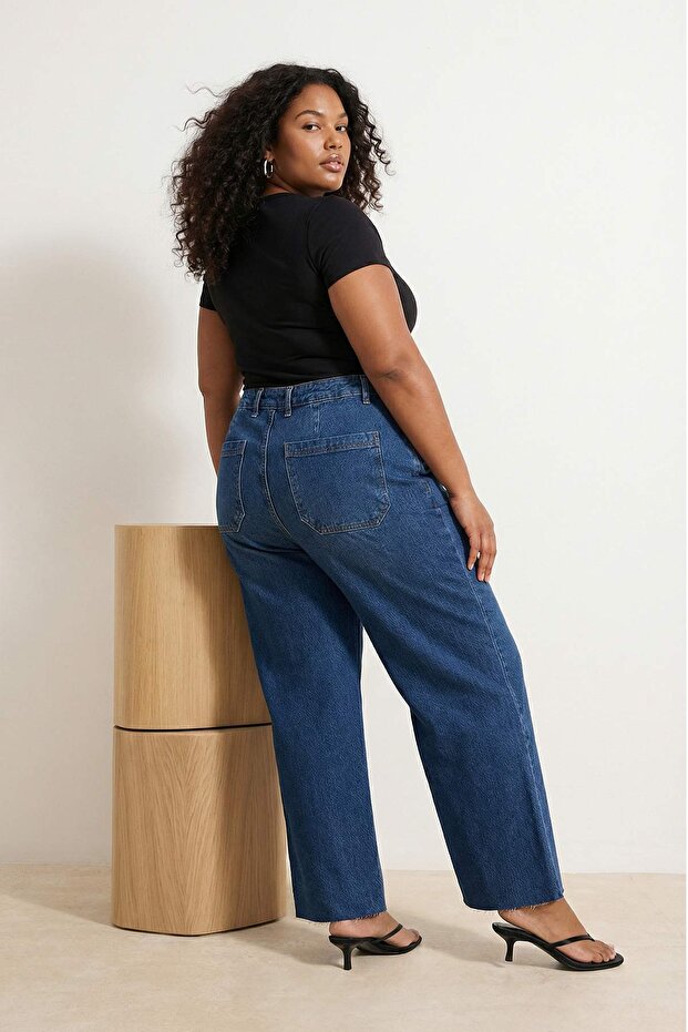 Wardrobe Essentials Mavi Yüksek Bel Straight Fit Comfort/Orta Esnek Büyük Beden Jeans TBBSS26CJ00015 - 2
