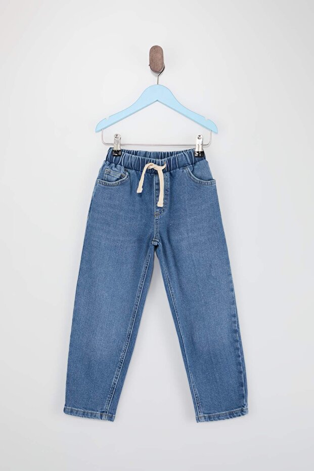 Mavi Beli Lastikli Erkek Çocuk 23 Nisan Denim Pantolon TKDSS26JE00004 - 2