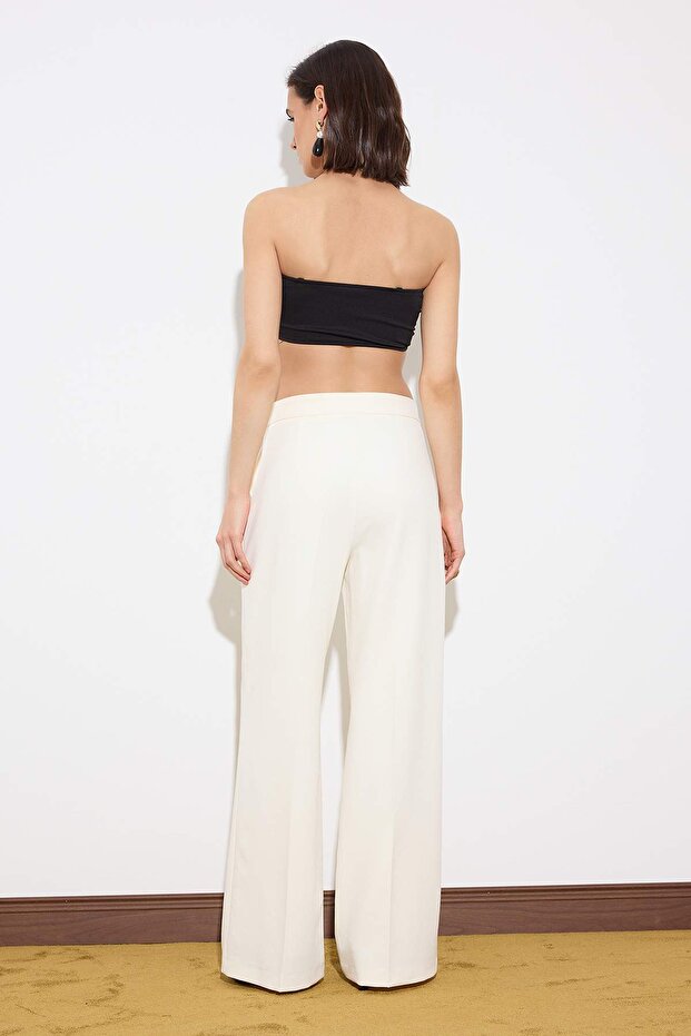 Özel Koleksiyon Beyaz Wideleg/Geniş Paça Dokuma Pantolon TWOSS26PL00057 - 9