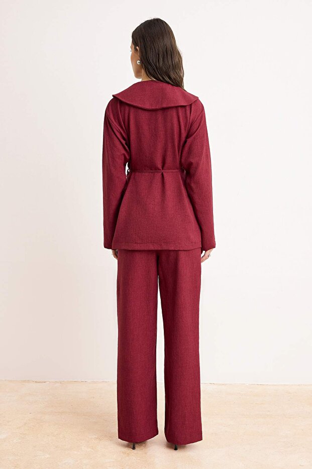 Bordo Kimono Pantolon Alt Üst Takım TCTSS26US00038 - 4
