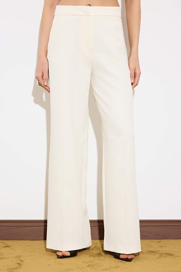 Özel Koleksiyon Beyaz Wideleg/Geniş Paça Dokuma Pantolon TWOSS26PL00057 - 8