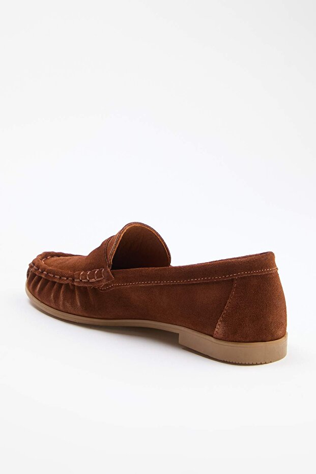 Kahverengi Hakiki Süet Yumuşak Kadın Makosen/Loafer TAKSS26LA00011 - 7