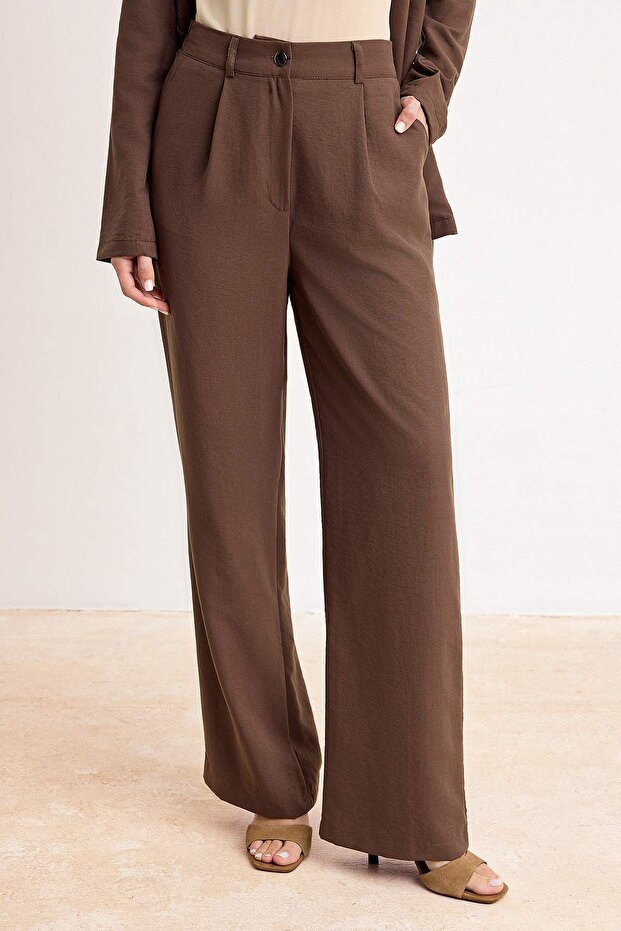 Kahverengi Dökümlü Kimono Pantolon Alt - Üst Takım TCTSS26US00033 - 3