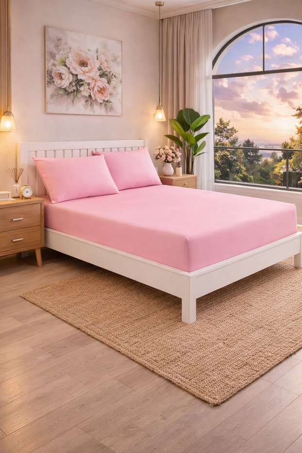 Double Elastic Sheet Set with Cotton Pillowcase - King Size