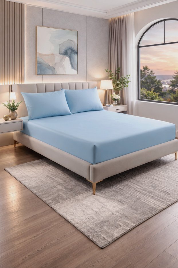 Double Elastic Sheet Set with Cotton Pillowcase - King Size
