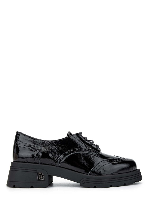 Women's Genuine Leather Black Patent Leather Casual Shoes