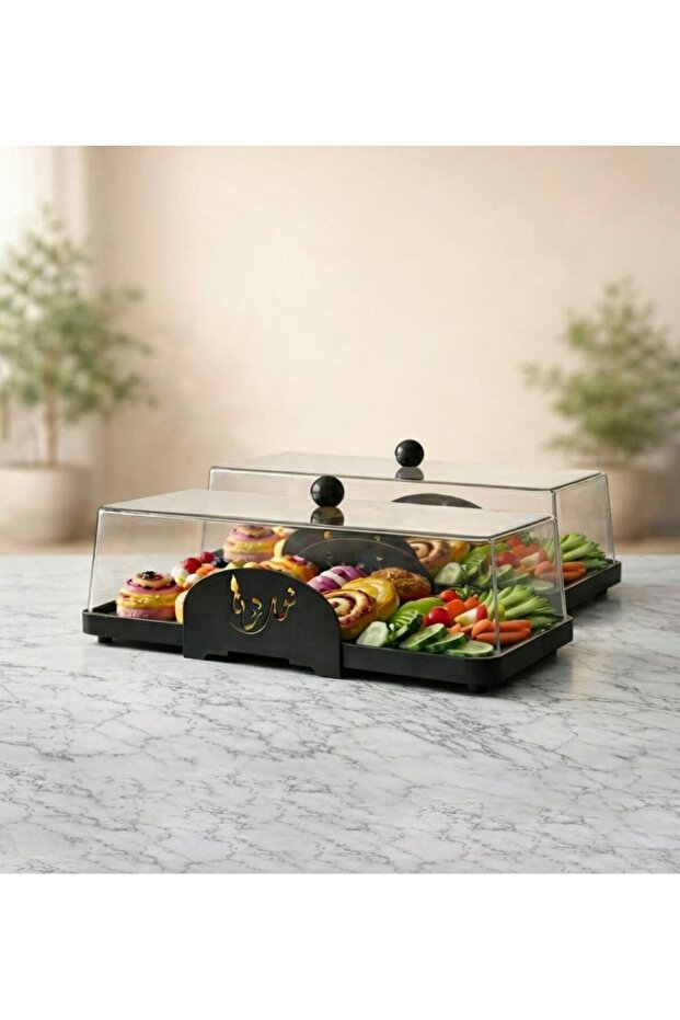 طبقين كيك أنيق شفاف اللون وحامل عرض الكيك، متعدد الاستخدامات - 1