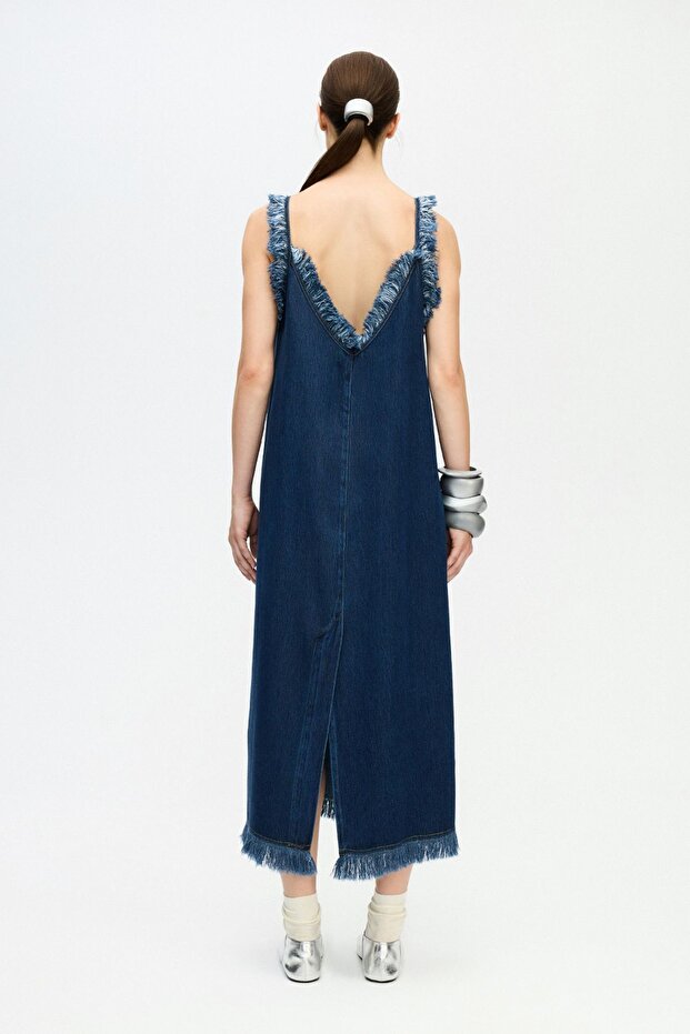 Denim Askılı Elbise - 5
