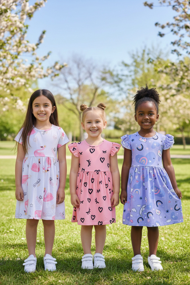 3 Printed Lycra Girls' Dress